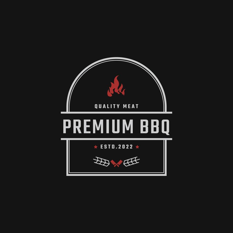 emblema de placa retro vintage sello rústico con llama de fuego para el diseño de logotipo de barbacoa tradicional barbacoa estilo lineal vector