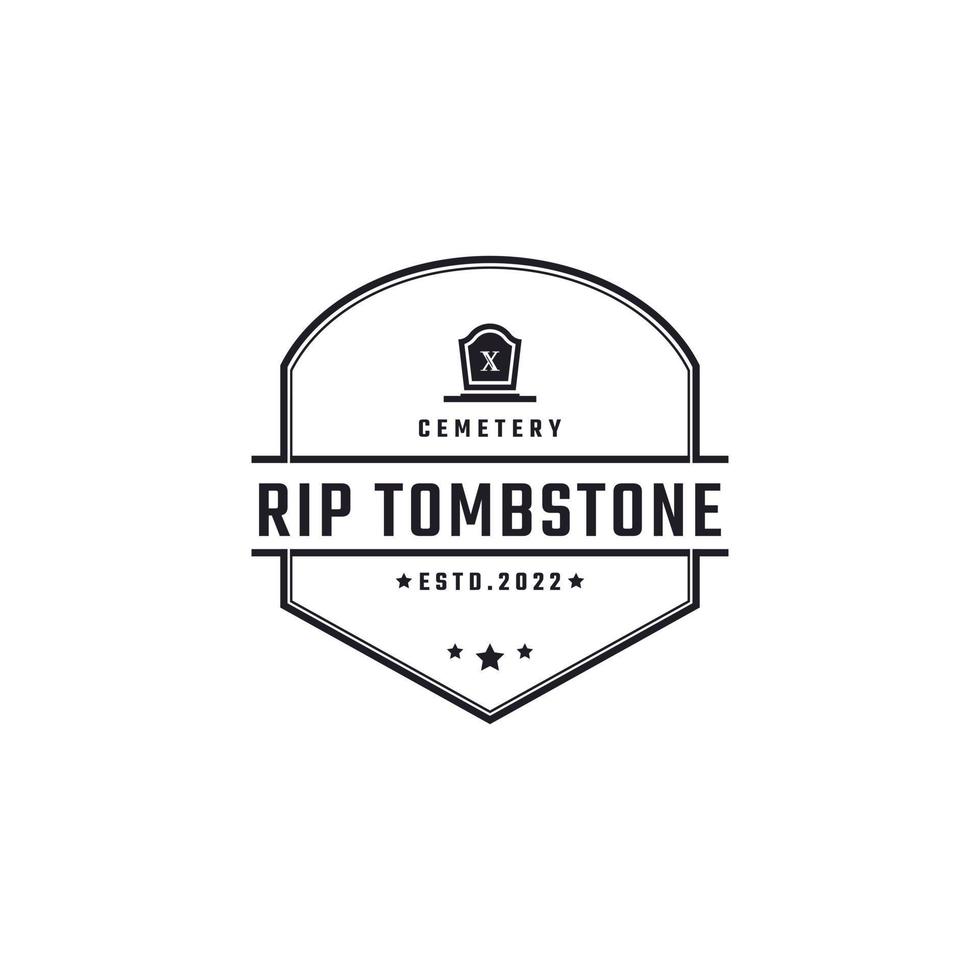 emblema de placa retro vintage lápida tumba diseño de logotipo de cementerio estilo lineal vector