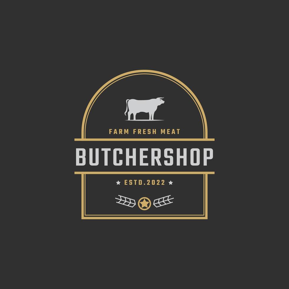 Vintage Retro Badge Emblem Steak House Bull Silhouette Good for Farm or Restaurant Logo Design Linear Style vector