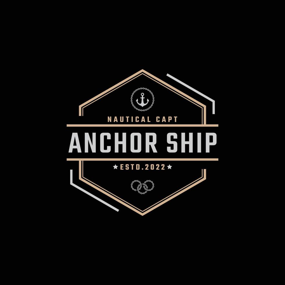 Vintage Retro Badge Emblem Anchor Ship Boat Logo Design Linear Style on Black Background vector