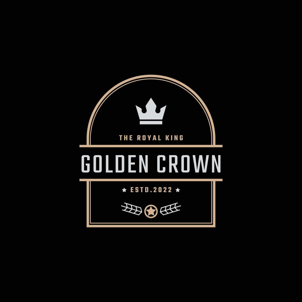 golden king crown royal vintage retro classic lujo etiqueta logo diseño estilo lineal vector