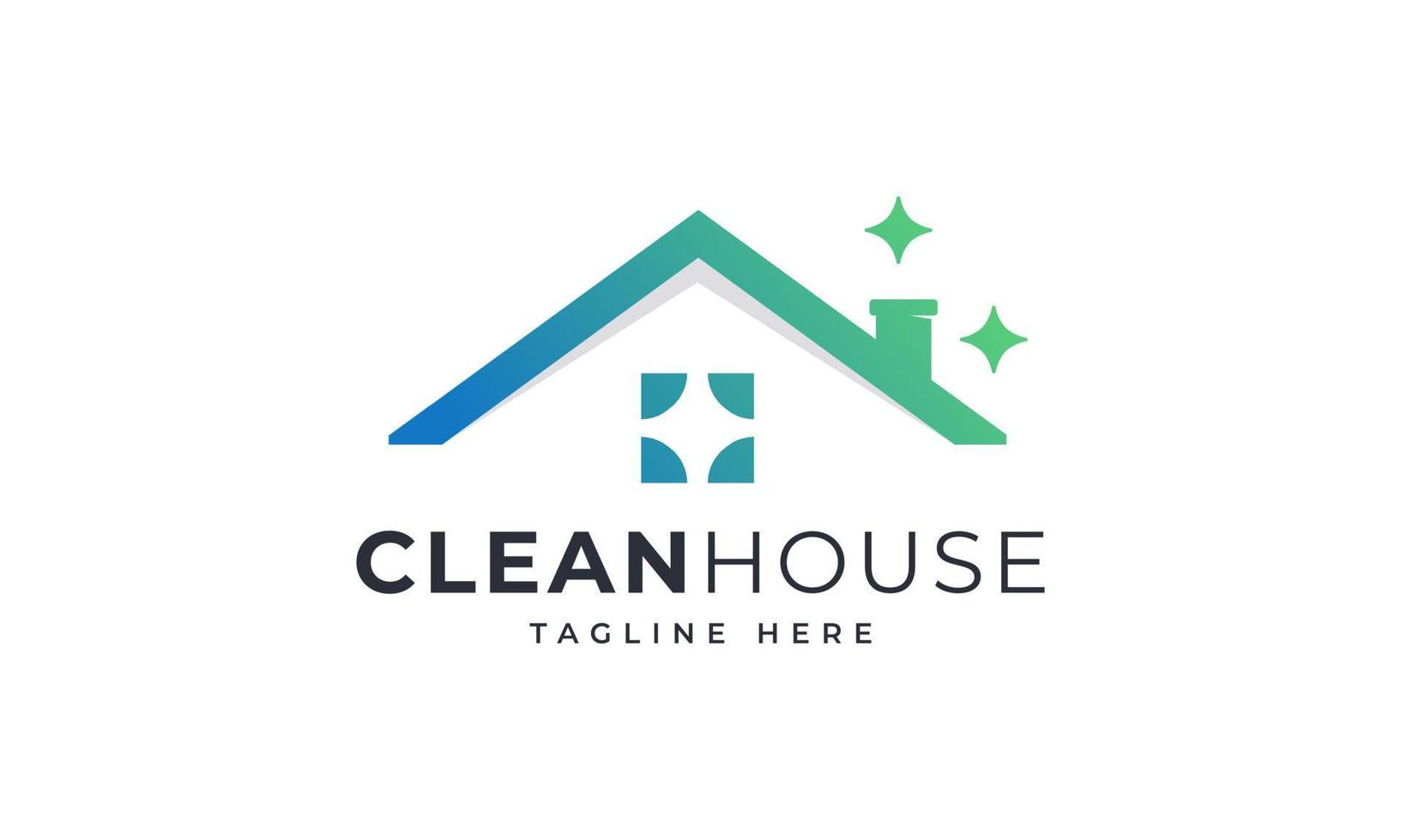 Clean House Logo with Modern Line Art Style Gradient Color vector