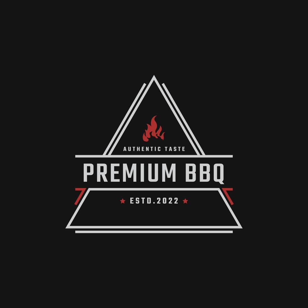 emblema de placa retro vintage sello rústico con llama de fuego para el diseño de logotipo de barbacoa tradicional barbacoa estilo lineal vector