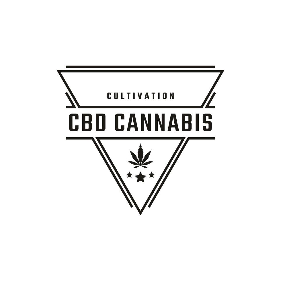 Vintage Retro Badge Emblem Cannabis Marijuana Hemp Rectangle Logo Design Linear Style vector
