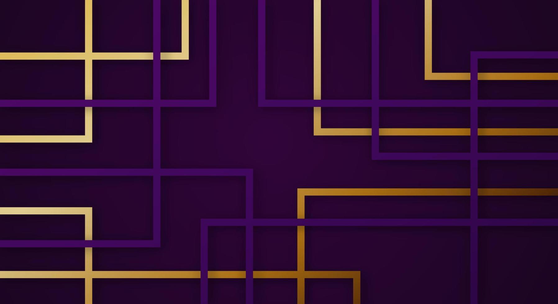 Fondo de corte de papel de líneas de rayas cuadradas geométricas 3d abstractas con patrón de decoración realista de colores púrpura oscuro y dorado vector