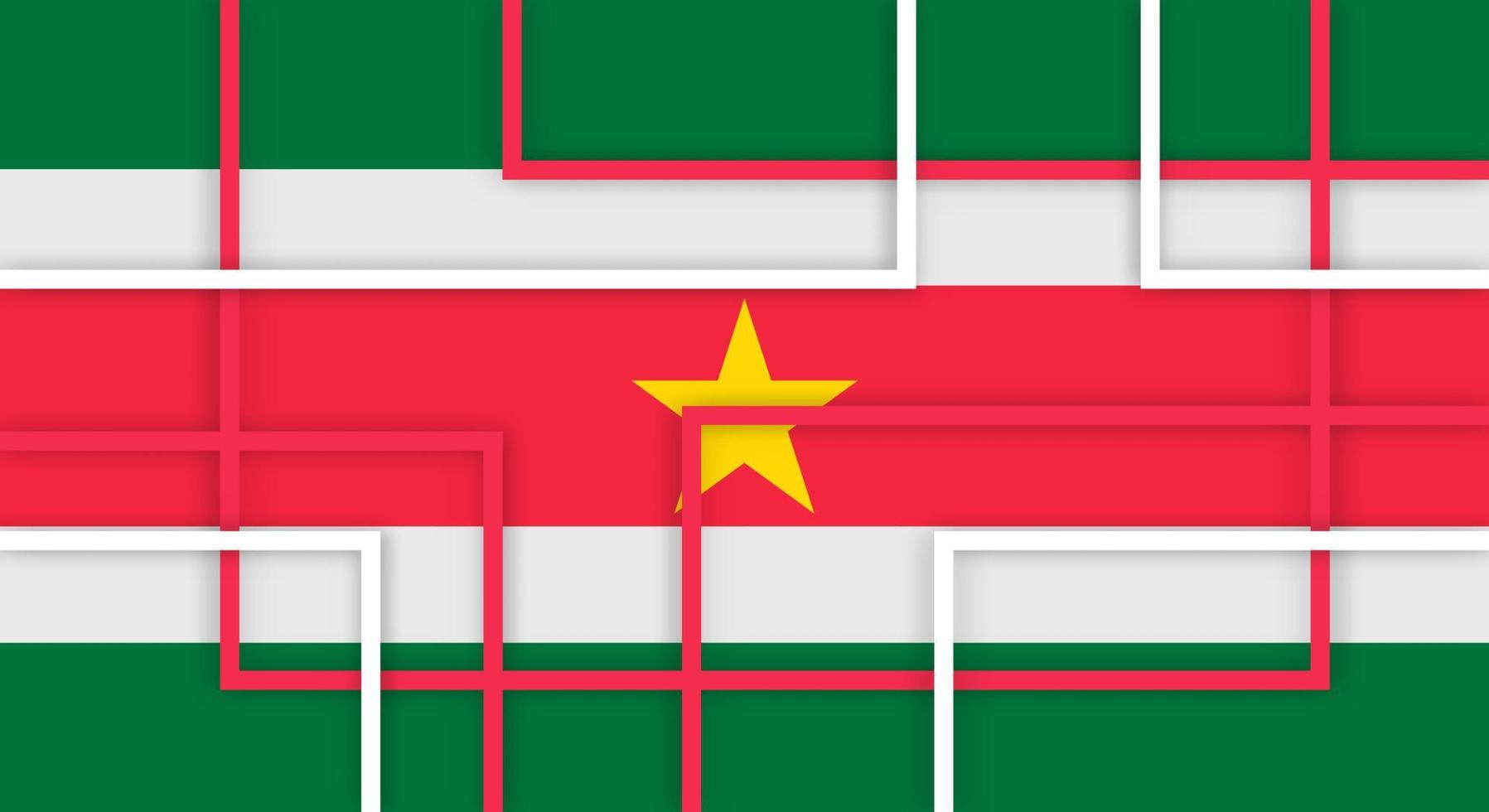 Abstract Geometric Square Stripes Lines Papercut Background with Flag of Suriname vector