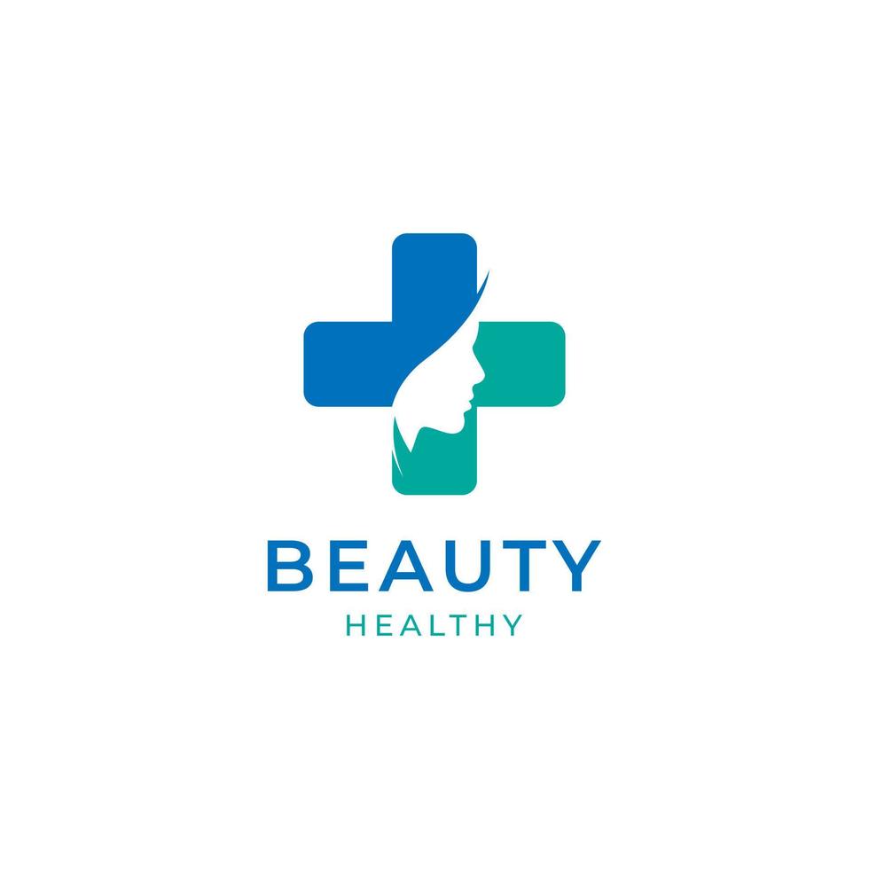 Beauty Woman Face with Healthcare Plus Sign Symbol Logo for Spa, Identity, Wellness, Health, Medical or Science vector