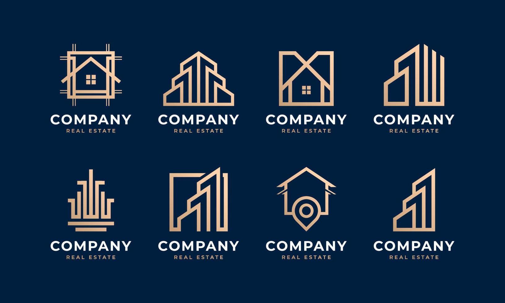 Real Estate Logo Set. Creative House Logo Collection with Golden Concept for Building, Architecture, House, Apartment, Hotel Logo Element vector