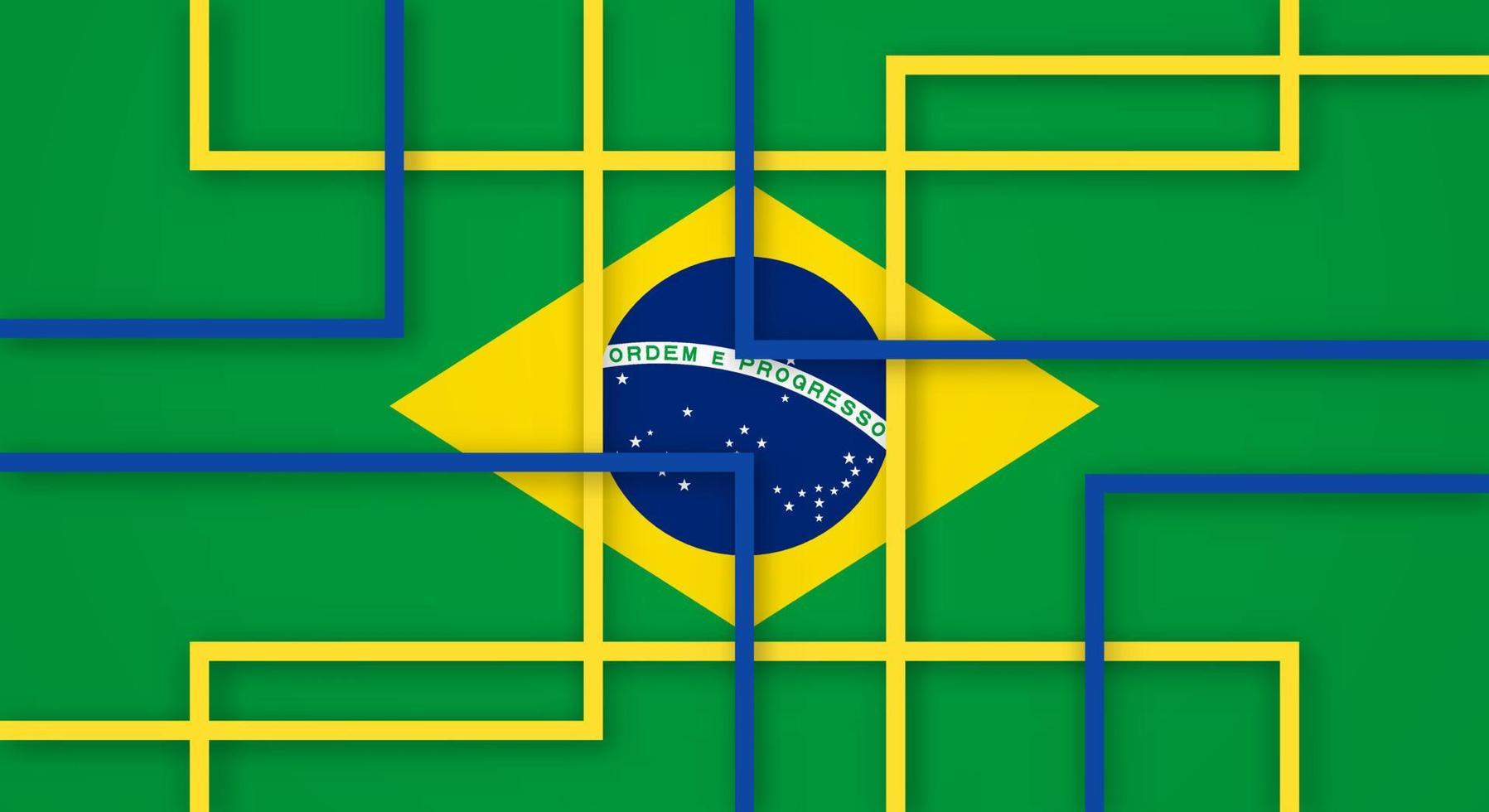 Abstract Geometric Square Stripes Lines Papercut Background with Flag of Brazil vector