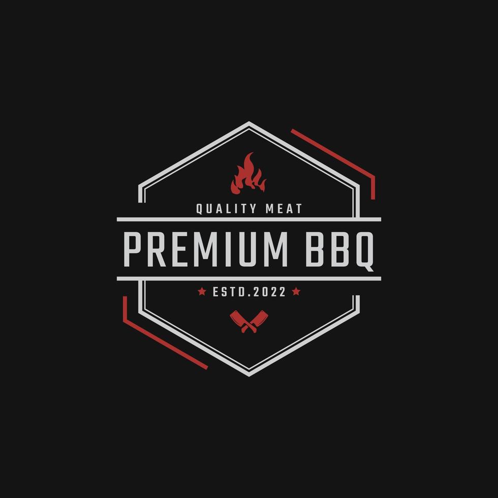 Vintage Retro Badge Emblem Rustic Stamp with Fire Flame for Traditional BBQ Barbecue Logo Design Linear Style vector