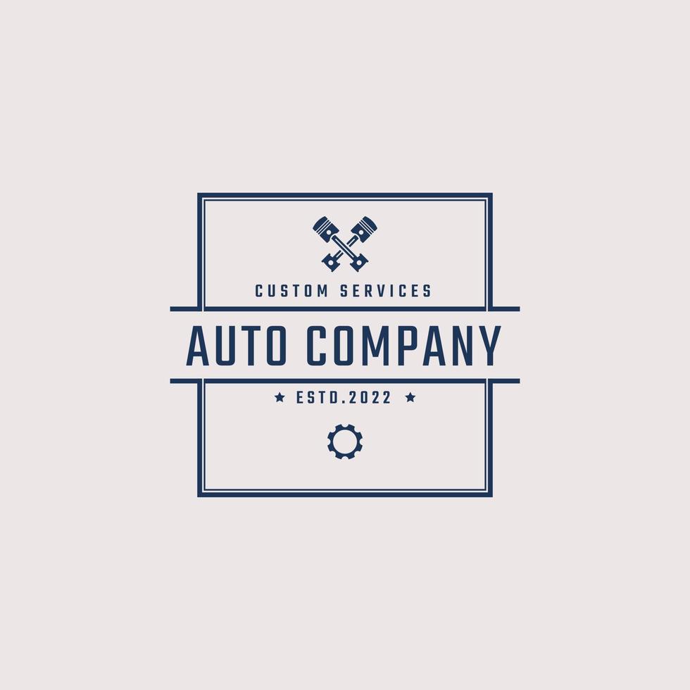 emblema de insignia retro vintage logotipo de servicio automático de automóvil con diseño de silueta de pistones estilo lineal vector