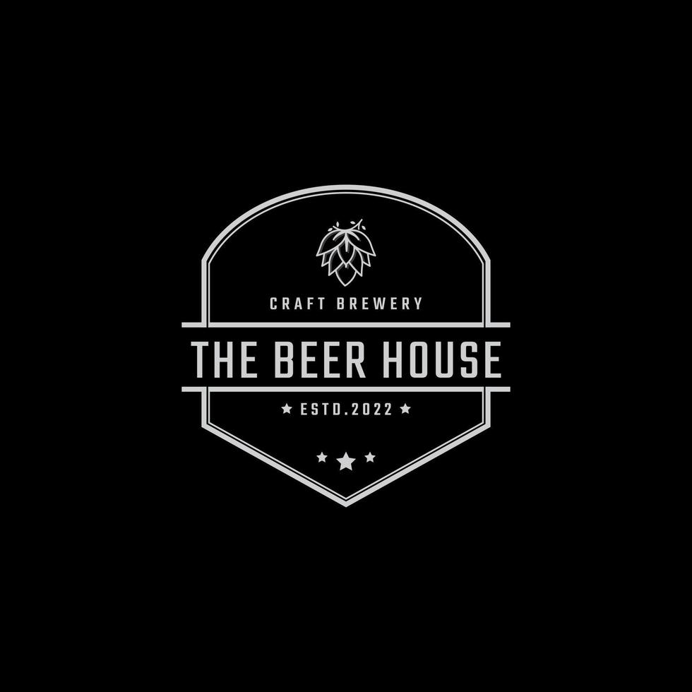 Vintage Retro Badge Emblem Beer Brewery with hop Logo for Beer House, Bar, Pub, Brewing company, Tavern, Wine Whiskey Market Symbol vector