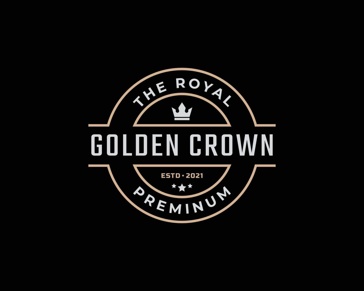 Golden King Crown Royal Vintage Retro Classic Luxury Label Logo Design Linear Style vector