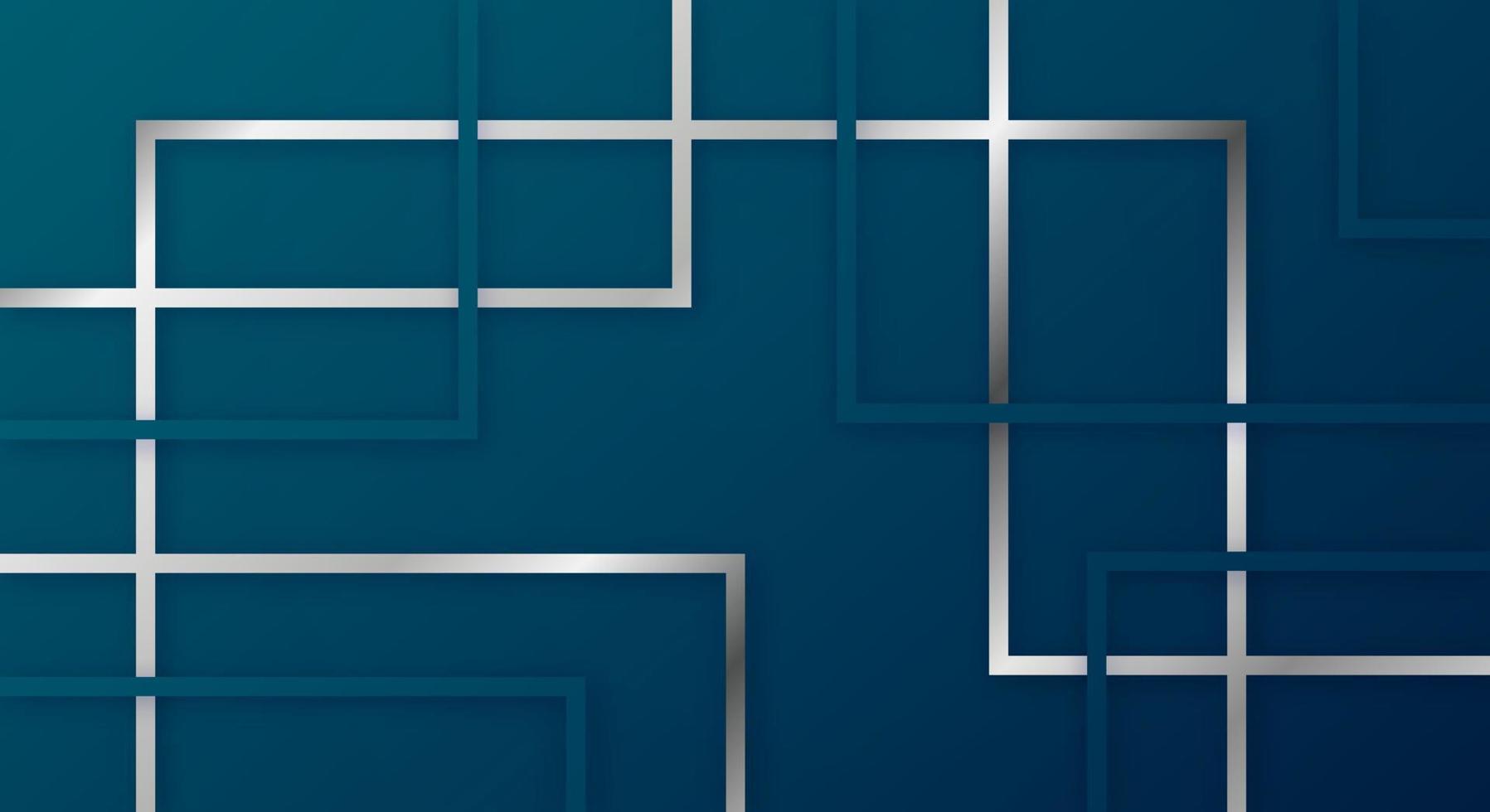 Fondo de corte de papel de líneas de rayas cuadradas geométricas 3d abstractas con colores azul oscuro y plateado patrón de decoración realista vector