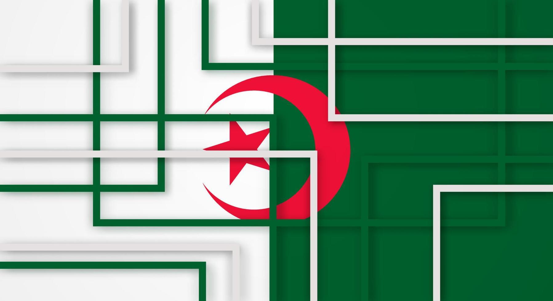 Abstract Geometric Square Stripes Lines Papercut Background with Flag of Algeria vector