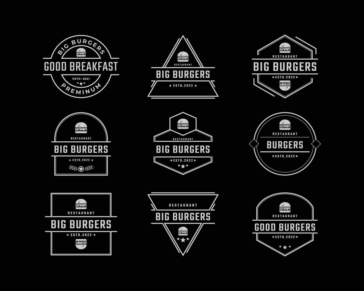 Vintage Retro Badge Emblem Ham Beef Patty Burger for Fast Food Restaurant Logo Design Linear Style vector