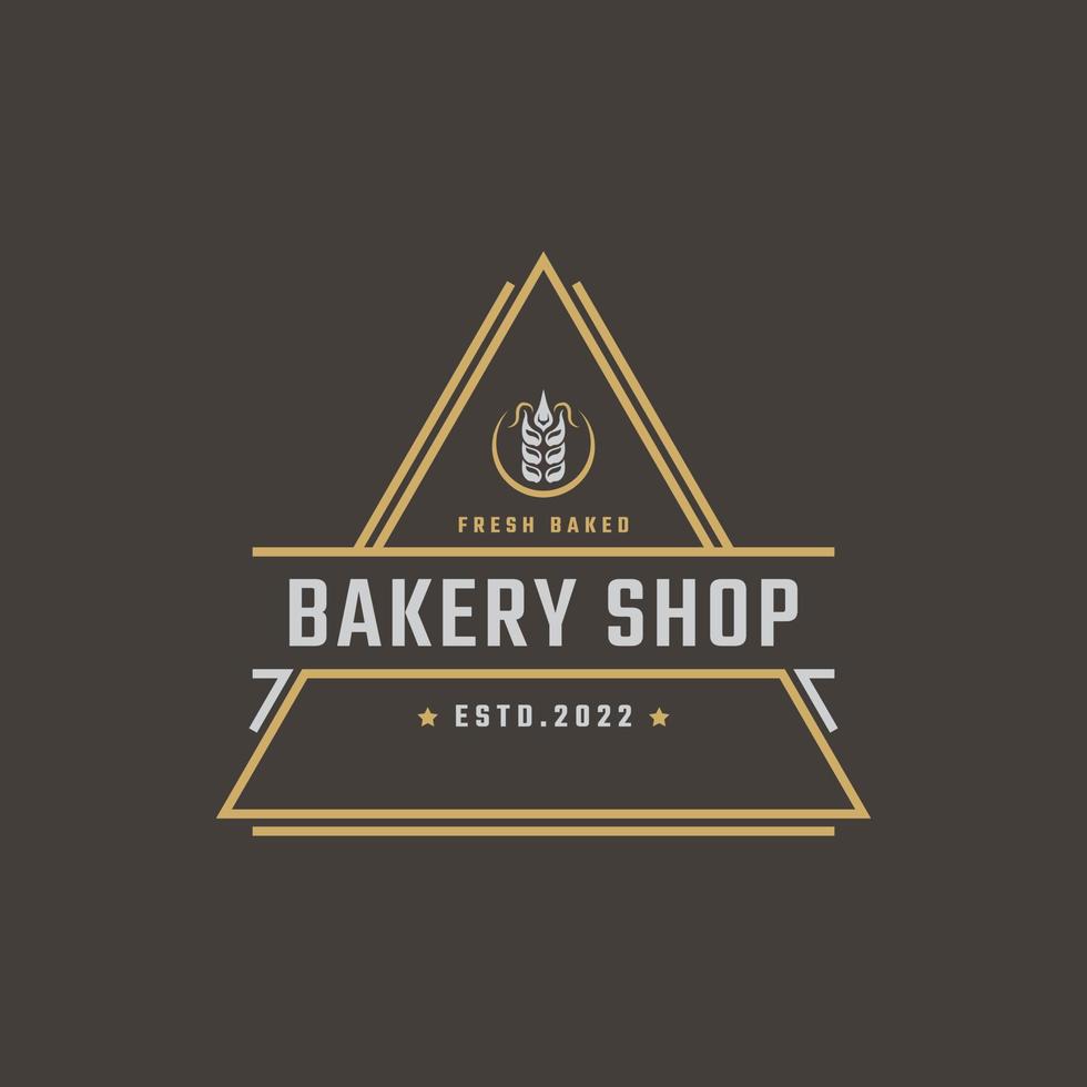 Vintage Retro Badge Emblem Logotype Bakery Ear Wheat Silhouette for Bakehouse Logo Design Linear Style vector