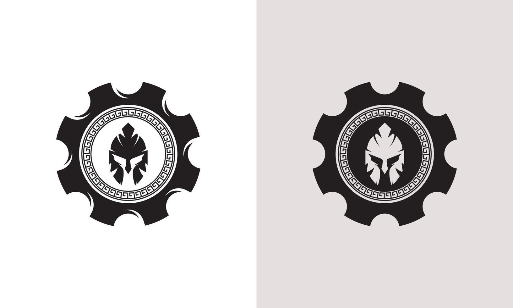 Gear And Spartan Logo Gladiator Vector Illustration