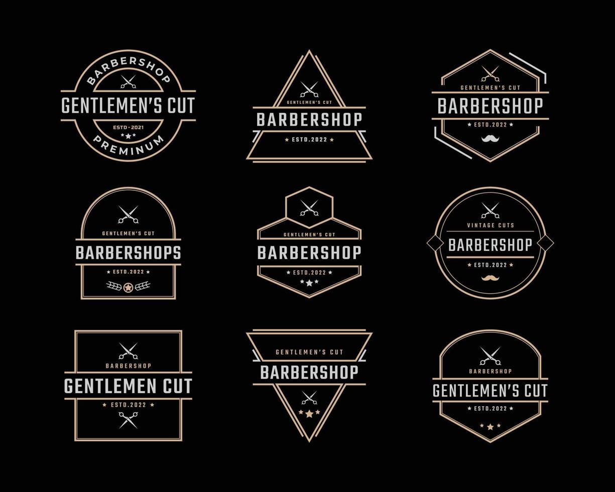 Vintage Retro Badge Emblem Logotype Barber Shop Logo Design Linear Style vector