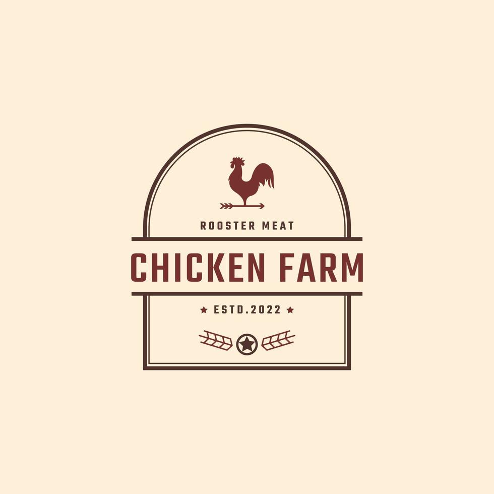 emblema de insignia retro vintage logotipo de gallo rojo. ideal para granjas, restaurantes, alimentos, agricultura y otros negocios. vector