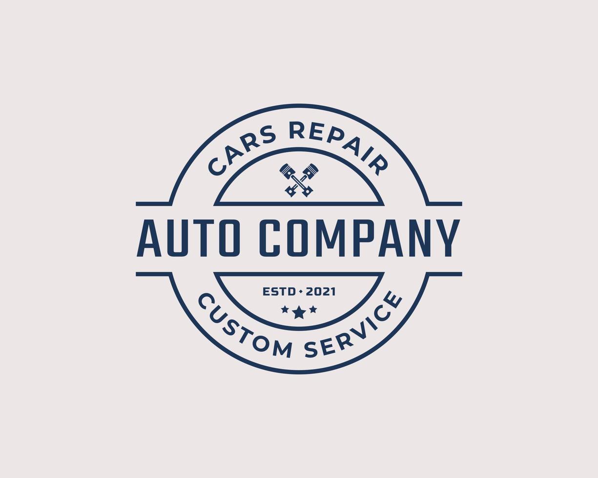 Vintage Retro Badge Emblem Car Auto Service logo with Pistons Silhouette Design Linear Style vector