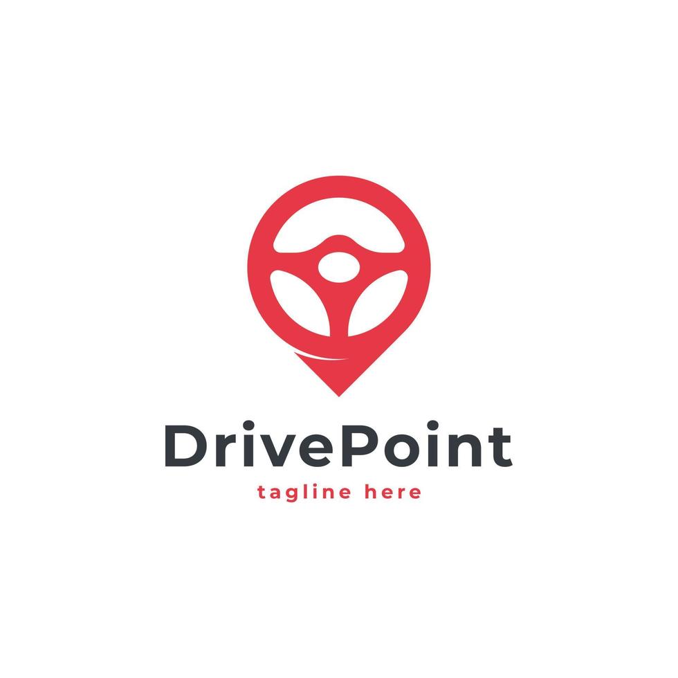 Drive Point Steering Wheel Map Location Navigation Logo Design Inspiration vector