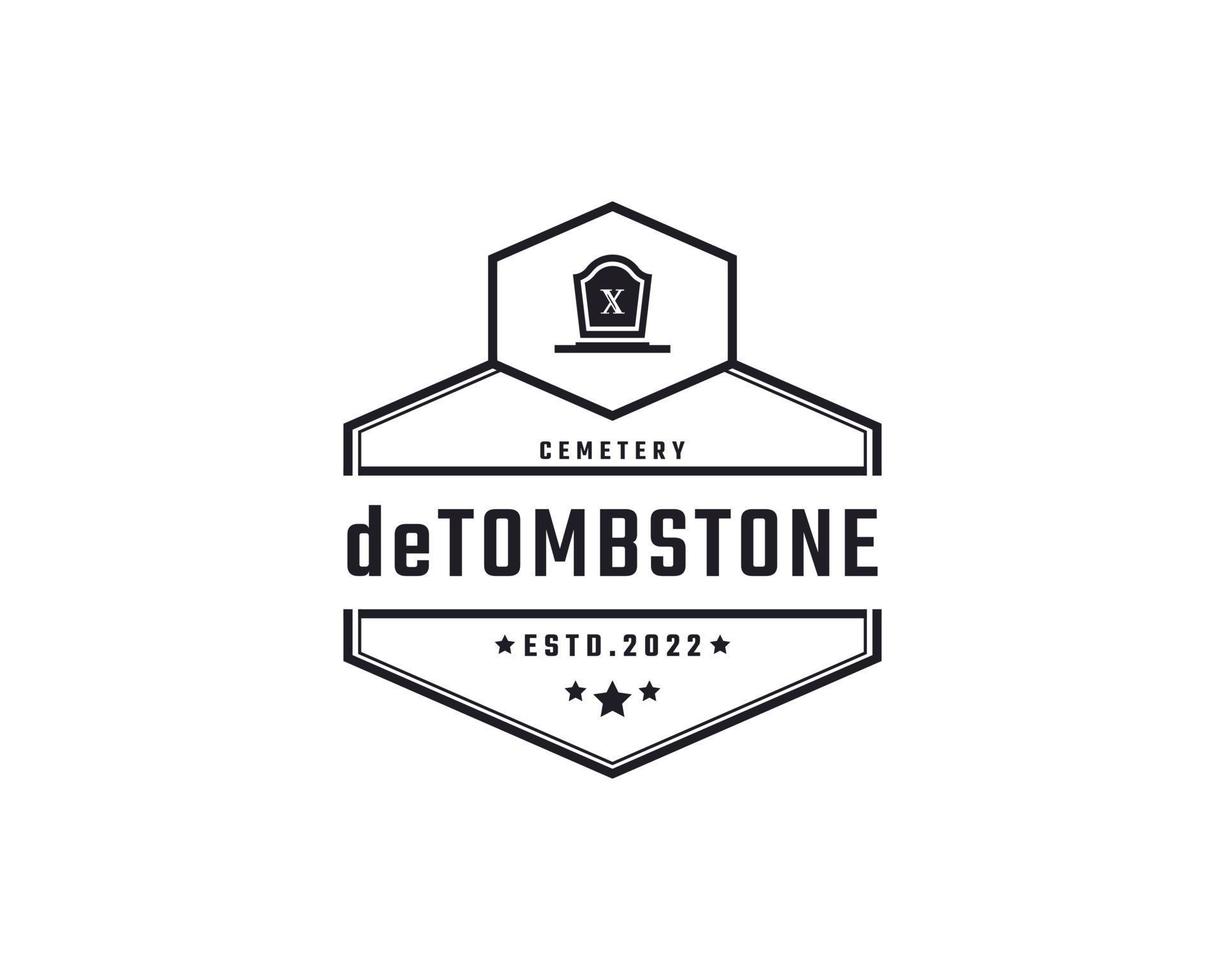 Vintage Retro Badge Emblem Tombstone Tomb Cemetery Logo Design Linear Style vector