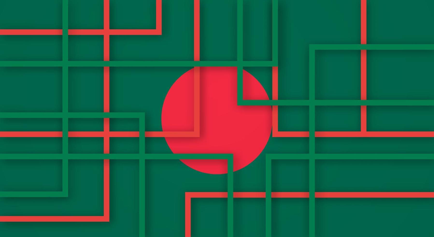 Abstract Geometric Square Stripes Lines Papercut Background with Flag of Bangladesh vector