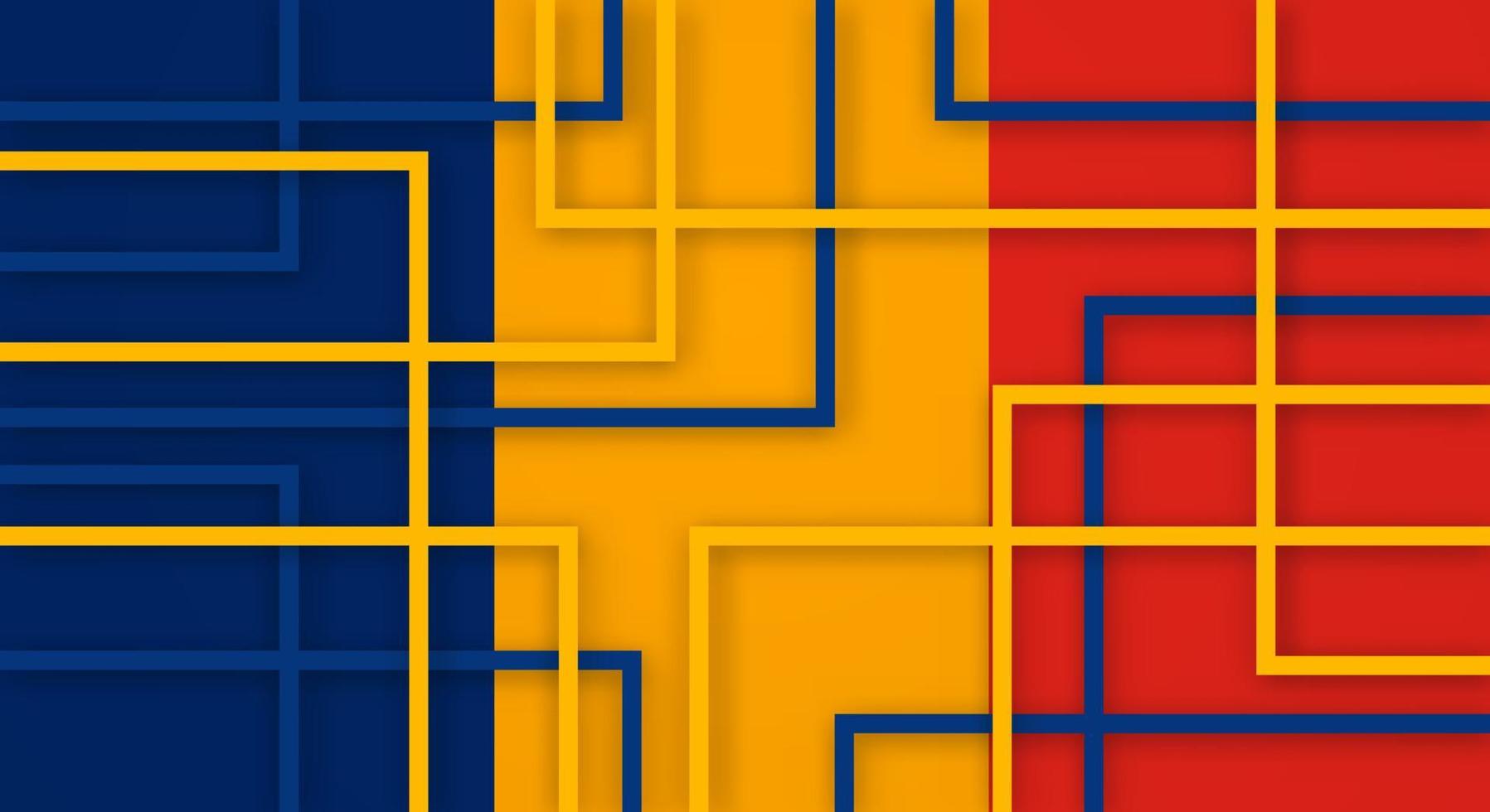 Abstract Geometric Square Stripes Lines Papercut Background with Flag of Chad vector