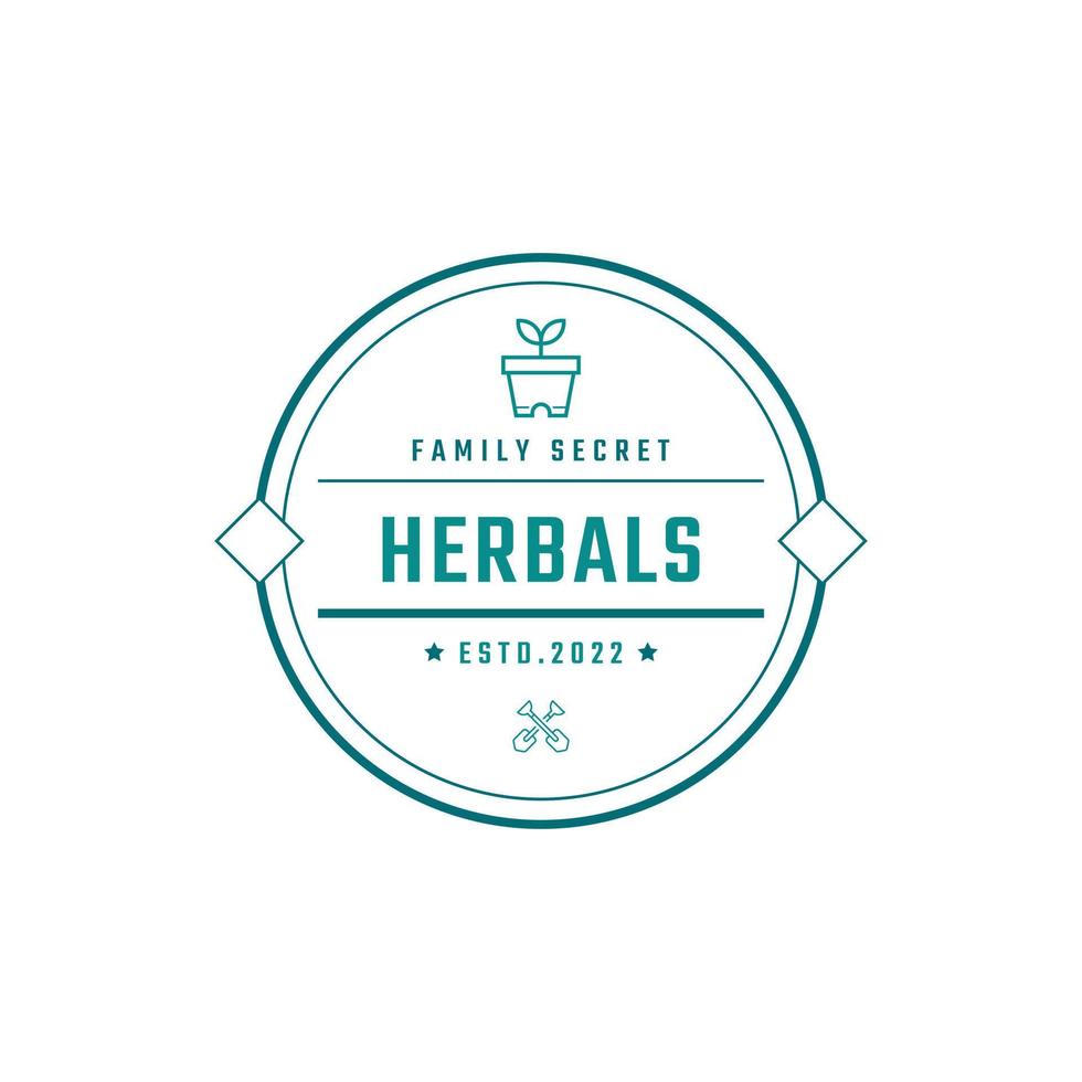 Vintage Retro Badge Emblem Garden and Farm Logo Design Linear Style vector