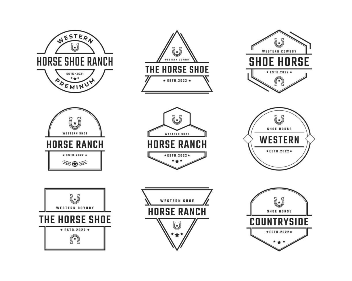 caballo de zapato de emblema de insignia retro vintage para estilo lineal de diseño de logotipo de country, western, cowboy ranch vector