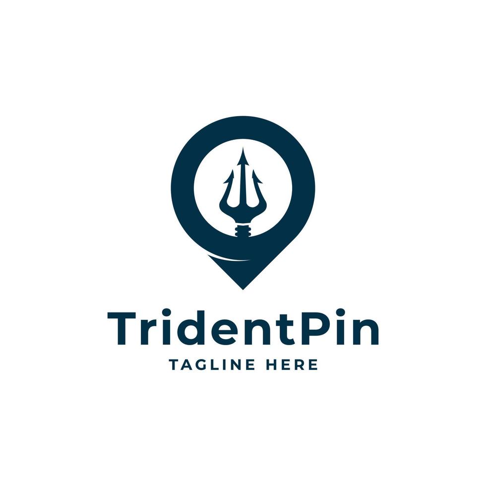 Trident Point Symbol. Trident Neptune God Poseidon Triton and Pin Location Logo Combination vector