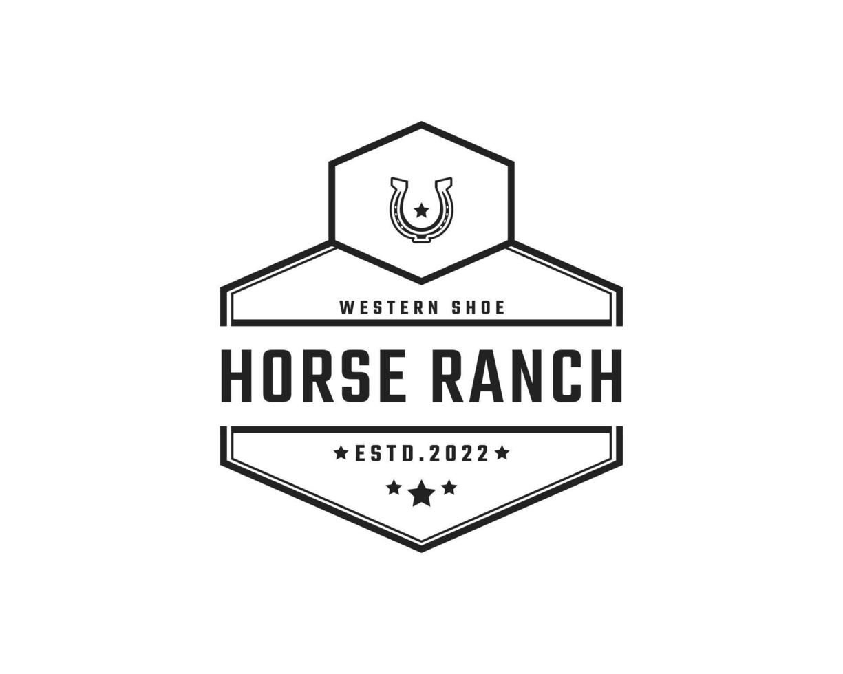 caballo de zapato de emblema de insignia retro vintage para estilo lineal de diseño de logotipo de country, western, cowboy ranch vector