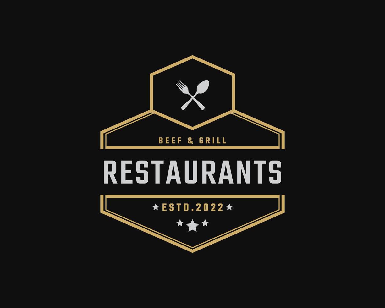 Vintage Retro Badge Emblem Restaurant and Cafe Logo Design Linear Style vector