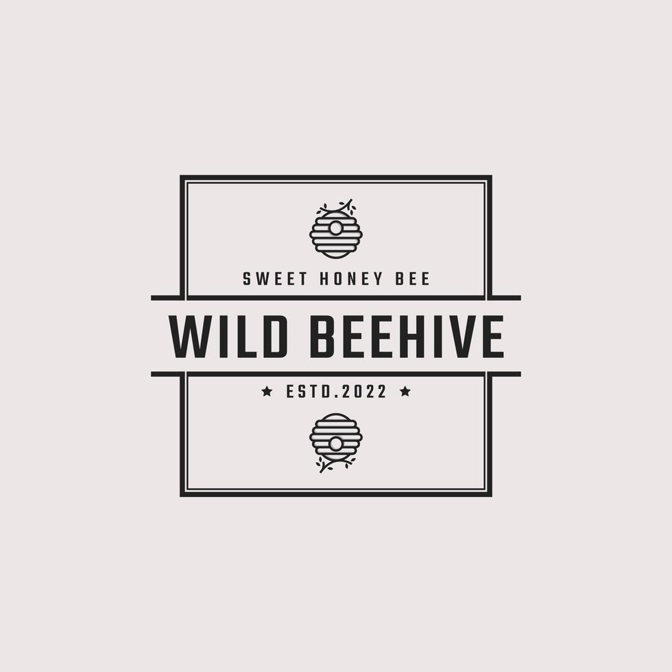 Vintage Retro Badge Emblem Honey Bee Hive Logo Design Linear Style. Vector Illustration