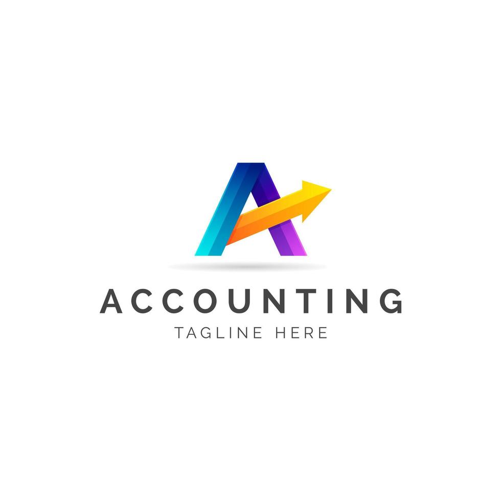 Accounting Financial Advisors Logo. Letter A with Arrow Up Symbol. Growth Cash. Increase money. Economy company. Finance Progress, Investment profit concept vector