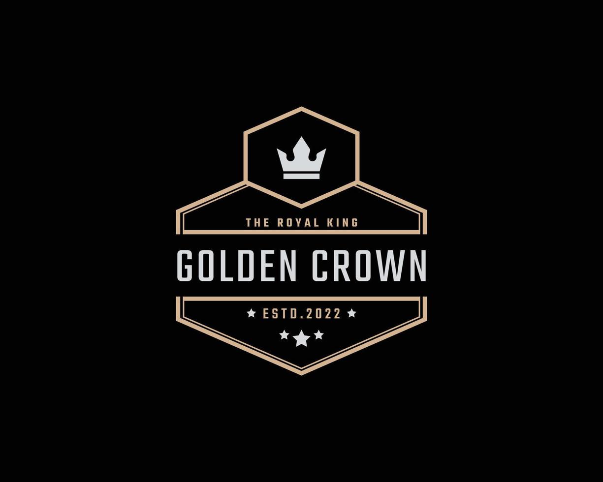 Golden King Crown Royal Vintage Retro Classic Luxury Label Logo Design Linear Style vector