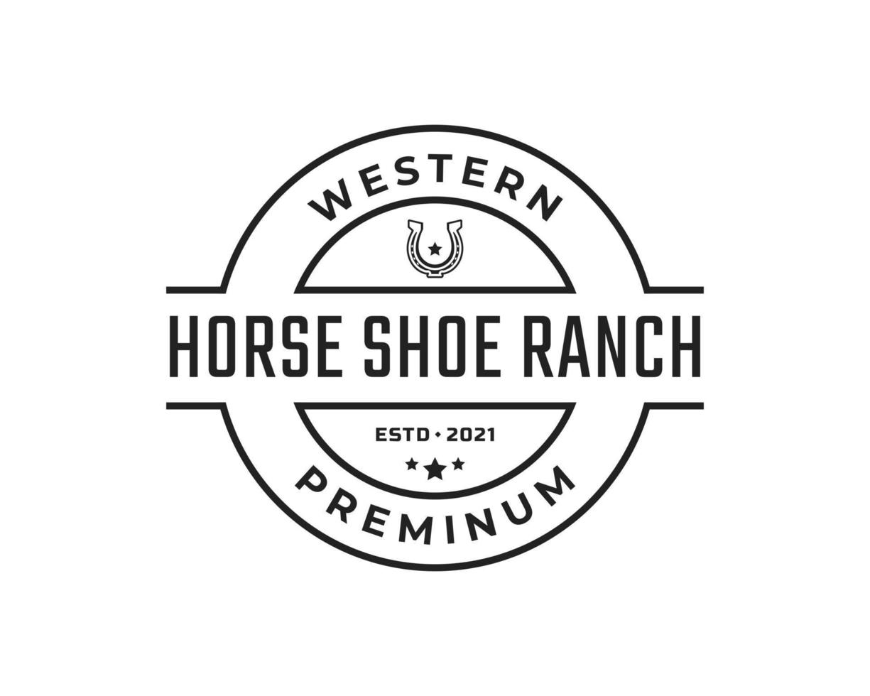 caballo de zapato de emblema de insignia retro vintage para estilo lineal de diseño de logotipo de country, western, cowboy ranch vector