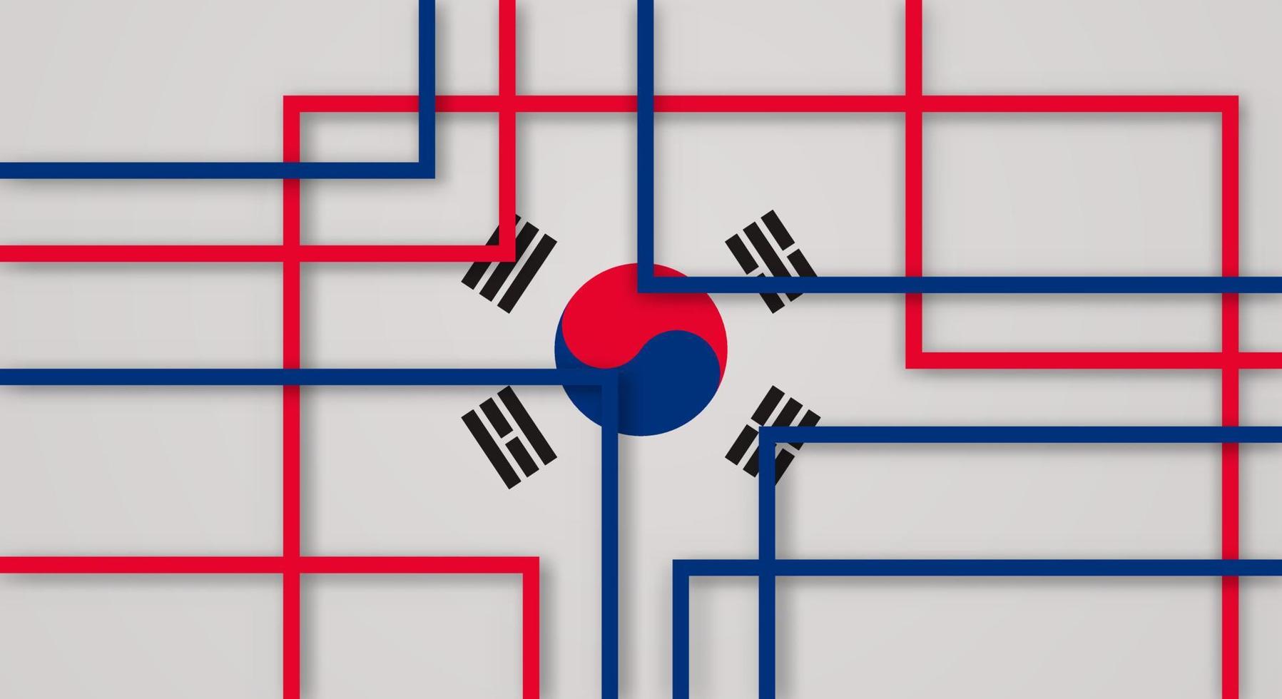 Abstract Geometric Square Stripes Lines Papercut Background with Flag of South Korea vector