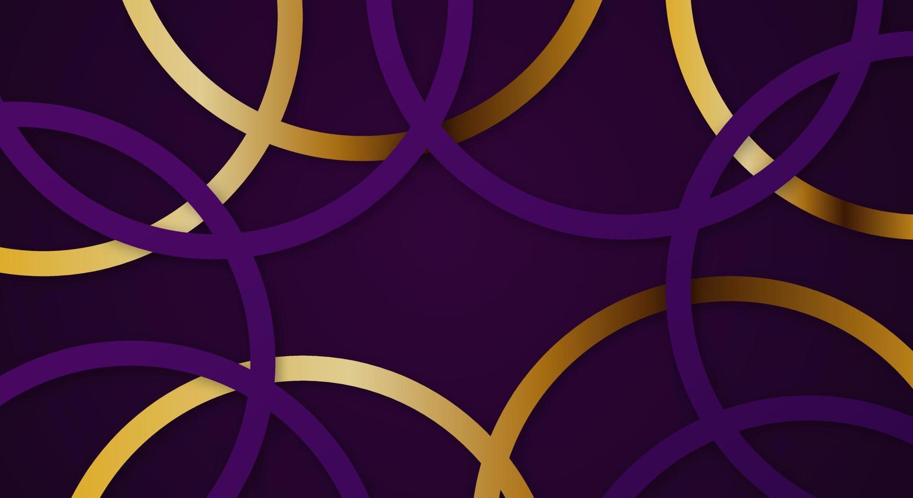 Fondo de corte de papel de líneas de rayas de círculo geométrico 3d abstracto con patrón de decoración realista de colores púrpura oscuro y dorado vector