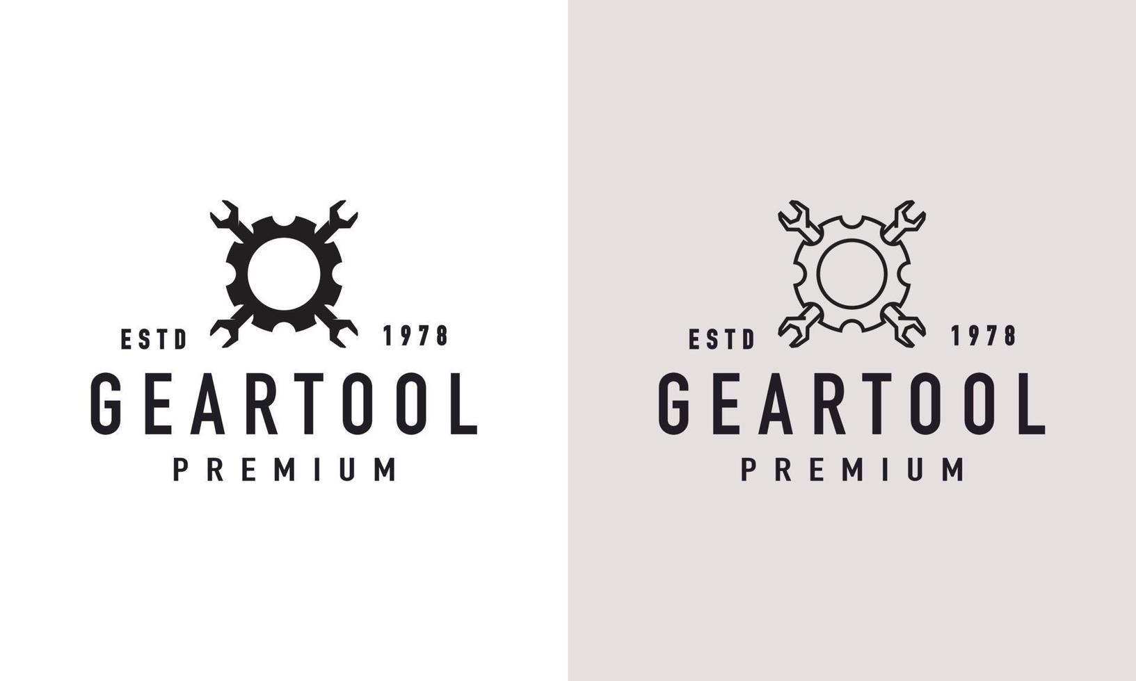 Vintage Spanner Wrench Gear Logo Engineering Mechanical Tools of Automotive Garage Design Inspiration vector