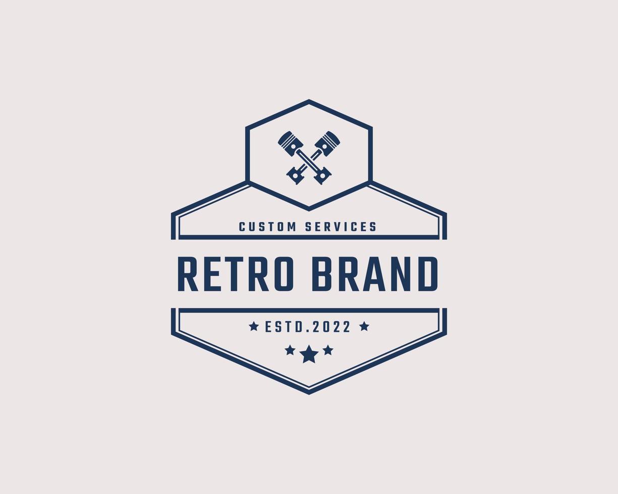 Vintage Retro Badge Emblem Car Auto Service logo with Pistons Silhouette Design Linear Style vector