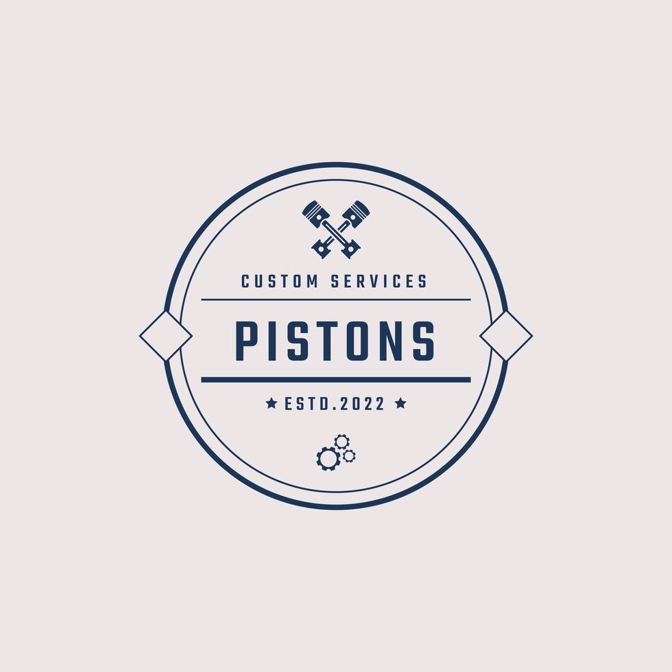 emblema de insignia retro vintage logotipo de servicio automático de automóvil con diseño de silueta de pistones estilo lineal vector