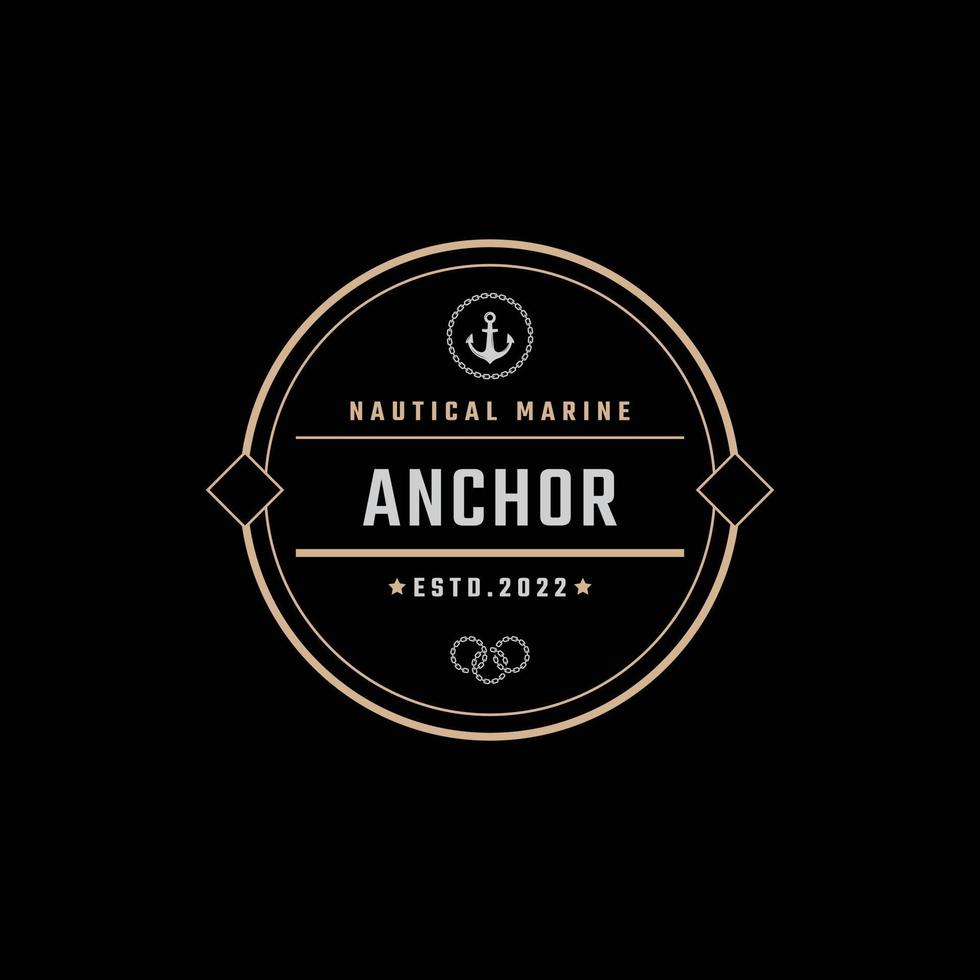 Vintage Retro Badge Emblem Anchor Ship Boat Logo Design Linear Style on Black Background vector