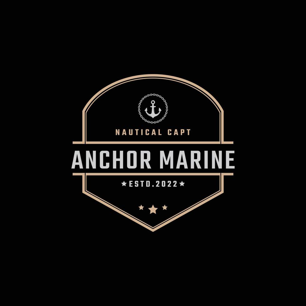 Vintage Retro Badge Emblem Anchor Ship Boat Logo Design Linear Style on Black Background vector