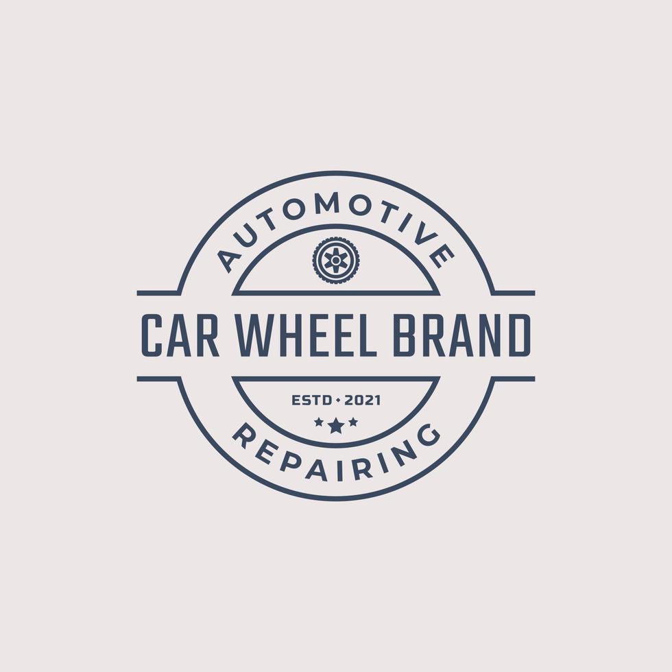 Vintage Retro Badge Emblem Logotype Car wheel Logo With Tire silhouette Design Linear Style vector