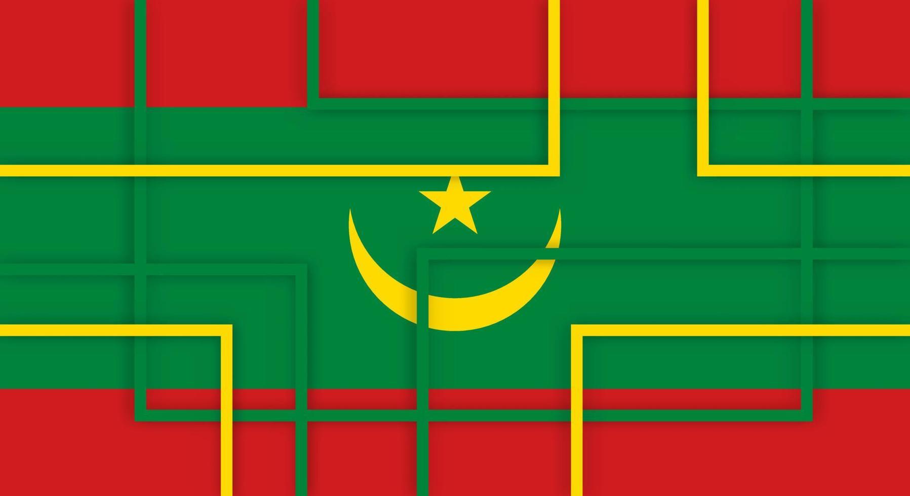 Abstract Geometric Square Stripes Lines Papercut Background with Flag of Mauritania vector