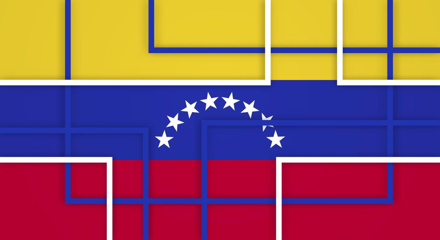 Fondo de corte de papel de líneas de rayas cuadradas geométricas abstractas con bandera de venezuela vector