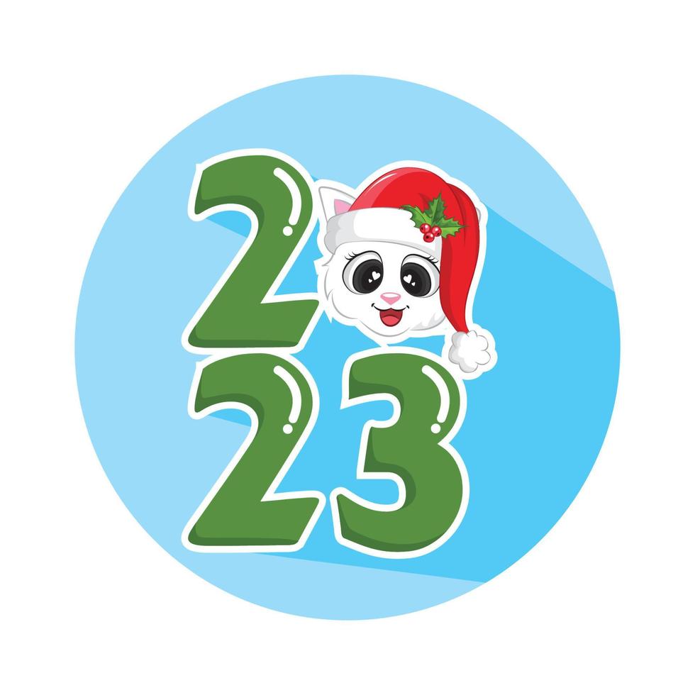 Happy new year 2023 with cat sticker vector