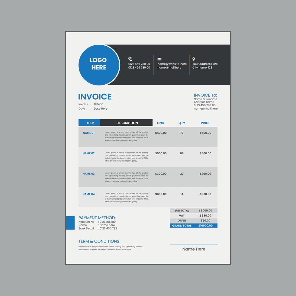 Web Professional modern business invoice template design vector